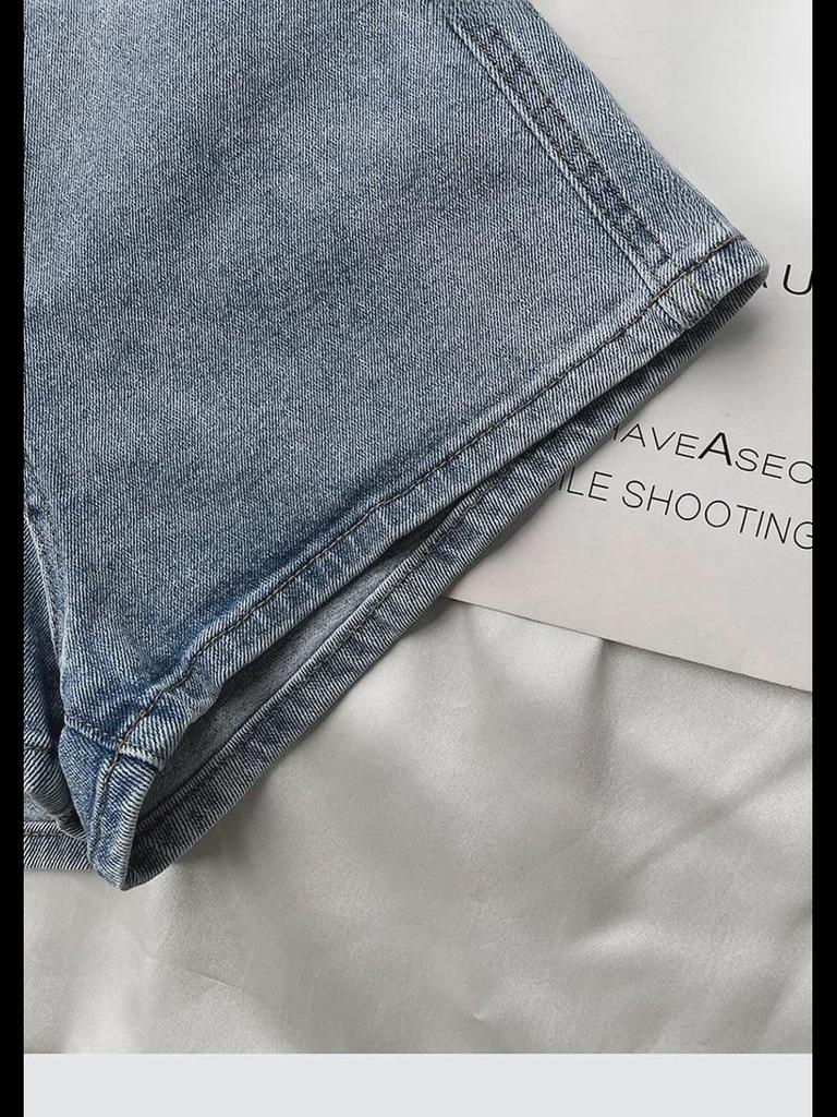 Женские джинсовые шорты с высокой талией - Лето 2022 года, тонкий стиль, эластичные облегающие шорты А-силуэта