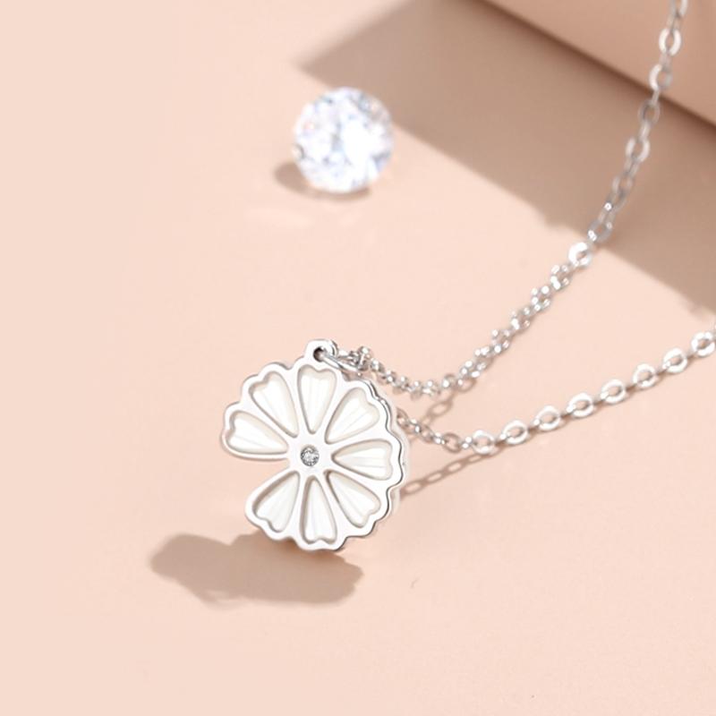 European S925 Sterling Silver Summer Aaa Cz Daisy Necklace Flower Pendant Clavicle Chain For Women Birthday Party Gift Jewelry