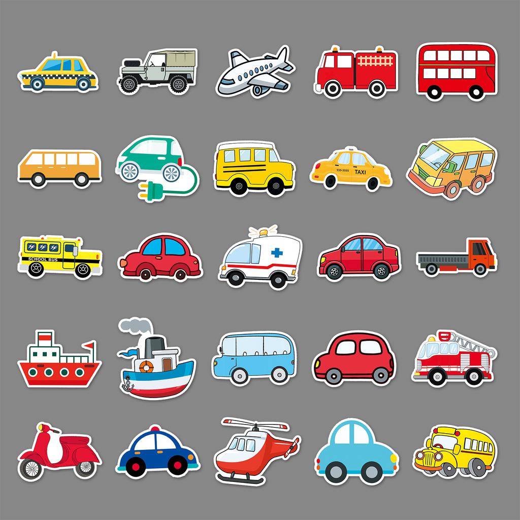50 Transportation Doodle Cartoon Children's Reward DIY Skateboard Mobile Suitcase Stickers Waterproof