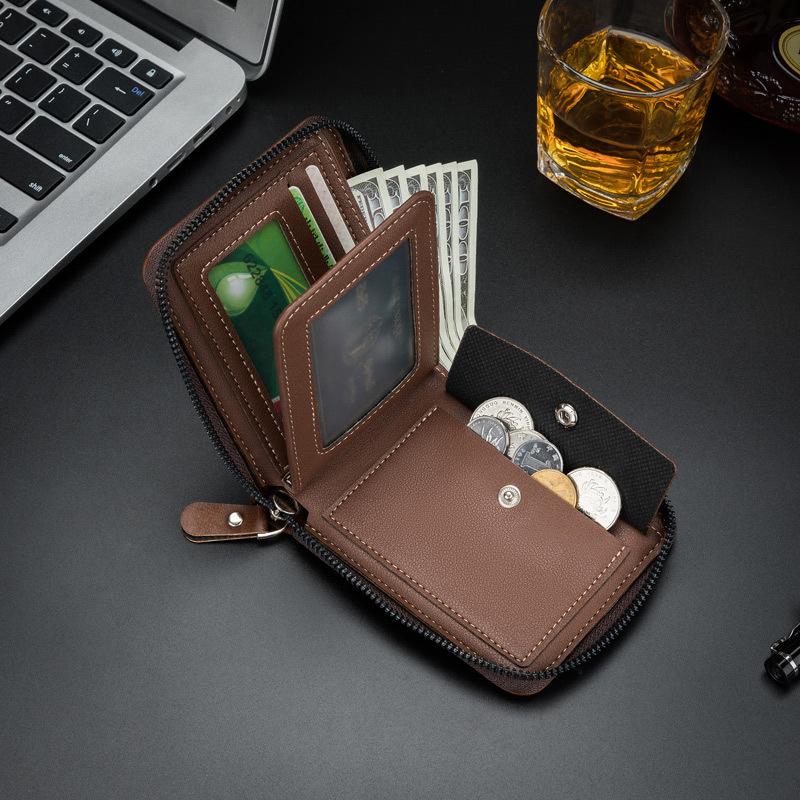 Men's Wallet New PU Leather Zipper Retro Style Short Wallets Men Card Holders Coin Storage Money Bag