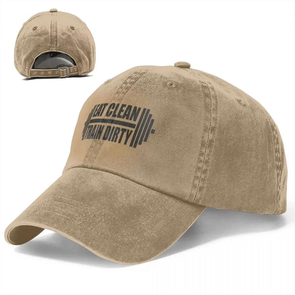 Eat Clean Train Dirty Gym Cool Baseball Cap Vintage Distressed Cotton Snapback Cap Unisex Outdoor All Seasons Travel Hats Cap