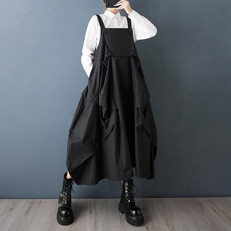 DIMANAF 2025 Осень Женское Повседневное Длинное Платье Большого Размера Свободное Модное Женское Платье Макси Без Рукавов Черное