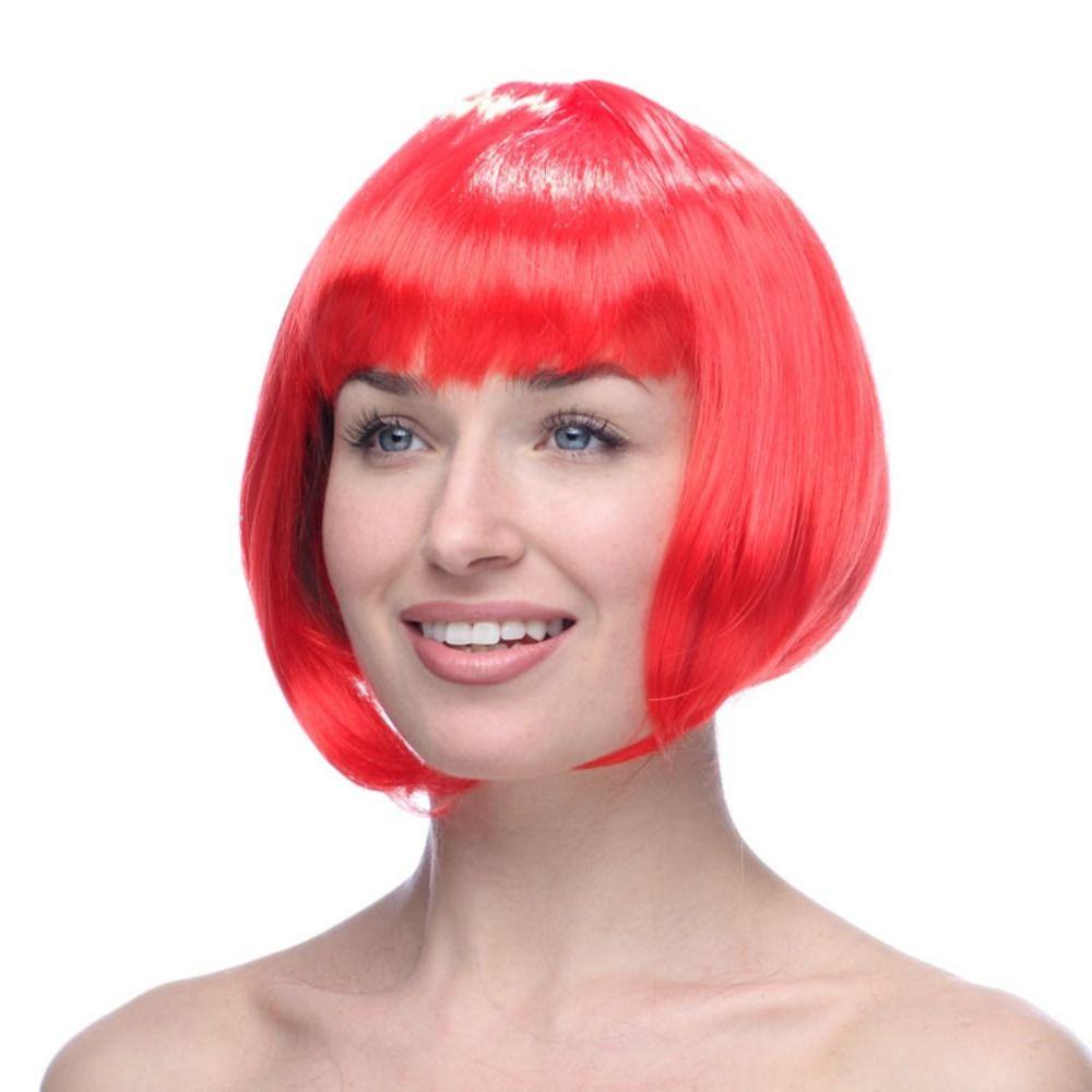 Funny Women Bobo Wig Pink Short Straight Hair Cosplay Party Bob Hair Makeup Party