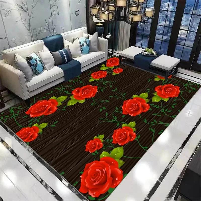 Декор для дома Коврик у входной двери Цветок Роза Пасторальный 3D-принт Ковер для гостиной Мягкий Нескользящий Напольный коврик Ковер Декор для спальни
