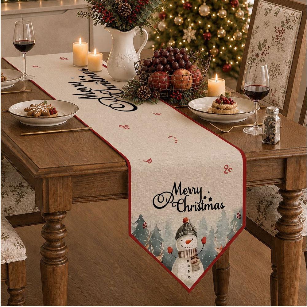 Soft Fabric Christmas Tablecloth Vintage Printed Xmas Table Flag Christmas Table Runner Christmas
