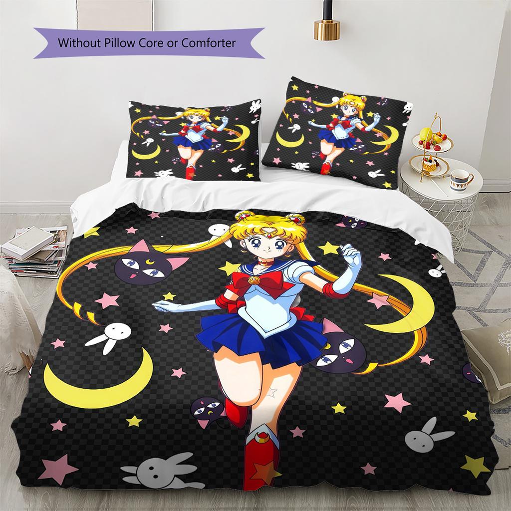 Sailor Moon3 Pattern Bedding Quilt Set Home Decoration Gift (1 * duvet cover + 2 * pillowcase without core)