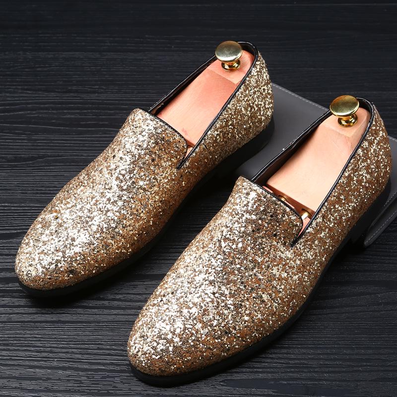 Men's Gold Sliver Dress Shoes Luxury Bling Bridegroom Wedding Shoes Men Party Loafers Elegant Office Shoes Size 12