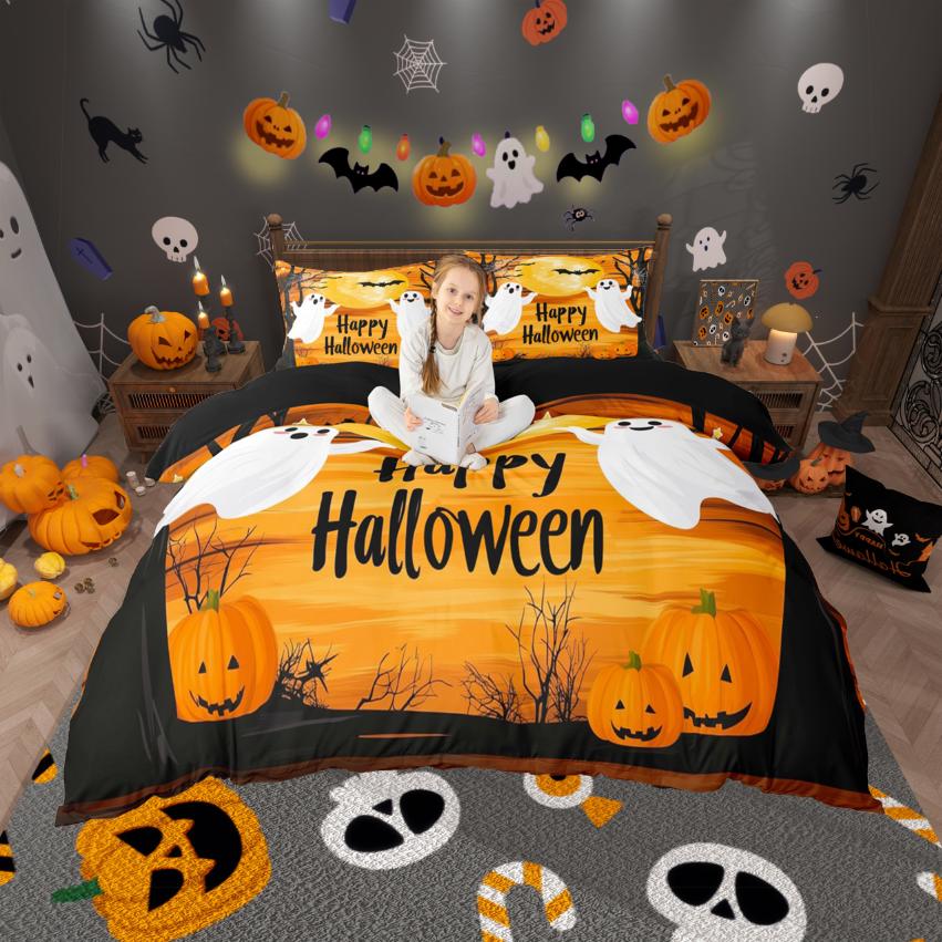 Homewish Жуткий Хэллоуин Комплект Пододеяльника Kawaii Привидение Тыква Комплект Покрывала Жуткий Замок Комплект Постельного Белья Для Девочек Детей Мальчика