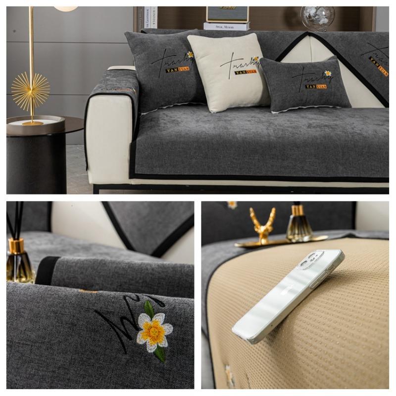 Мягкий шенилл с вышивкой Four Season Universal Sofa Полотенца, Г-образный секционный противоскользящий чехол для дивана для гостиной