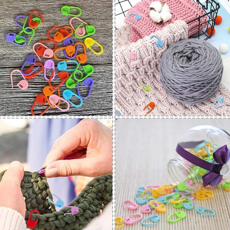100 шт., маленькая пластиковая булавка для шитья разных цветов, маркеры для фиксации петель, защелка для вязания крючком, инструменты для вязания, игольчатый зажим, крючок, швейный инструмент