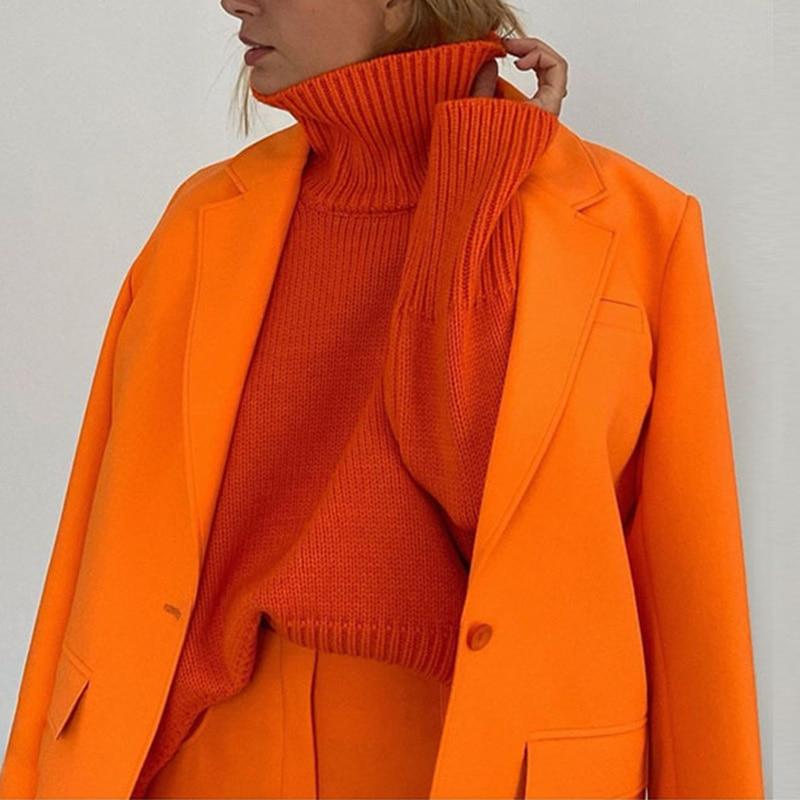 Autumn Winter Women Solid Turtleneck Knitted Sweater Pullovers Fashion Female Long Sleeve Loose Oversized Jumper