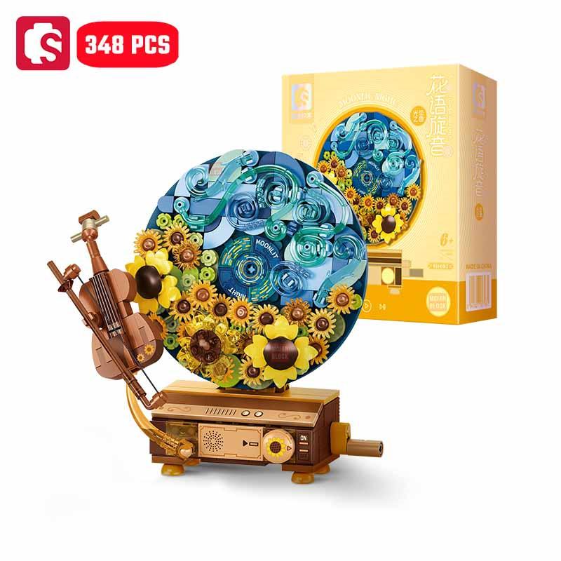 SEMBO Фантастический CD-плеер Строительные Блоки Наборы MOC Цветы Пластинка Домашние Украшения Украшения Детские Игрушки Подарки на День Рождения