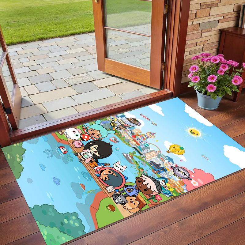 Anti‑Slip Crystal Velvet Floor Rug, Toca Boca Design Carpet for Indoor Living Bedroom Home Decoration