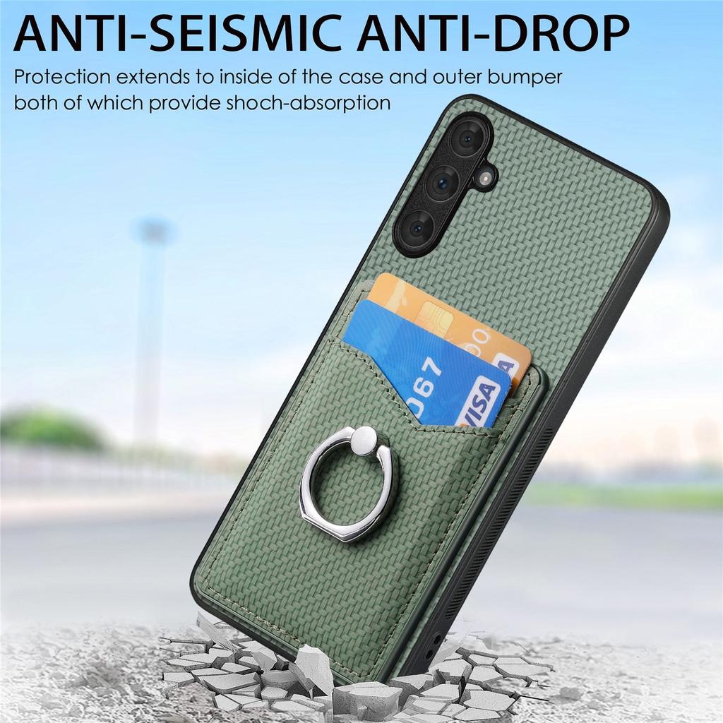 For Samsung Galaxy A34 5G Case with Card Holder Ring Kickstand PU Leather Coated PC+TPU Back Cover