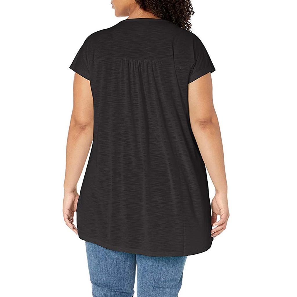 Ladies Fashion Casual Tops V-neck Pullover Loose Casual High-Low Hem T-shirt