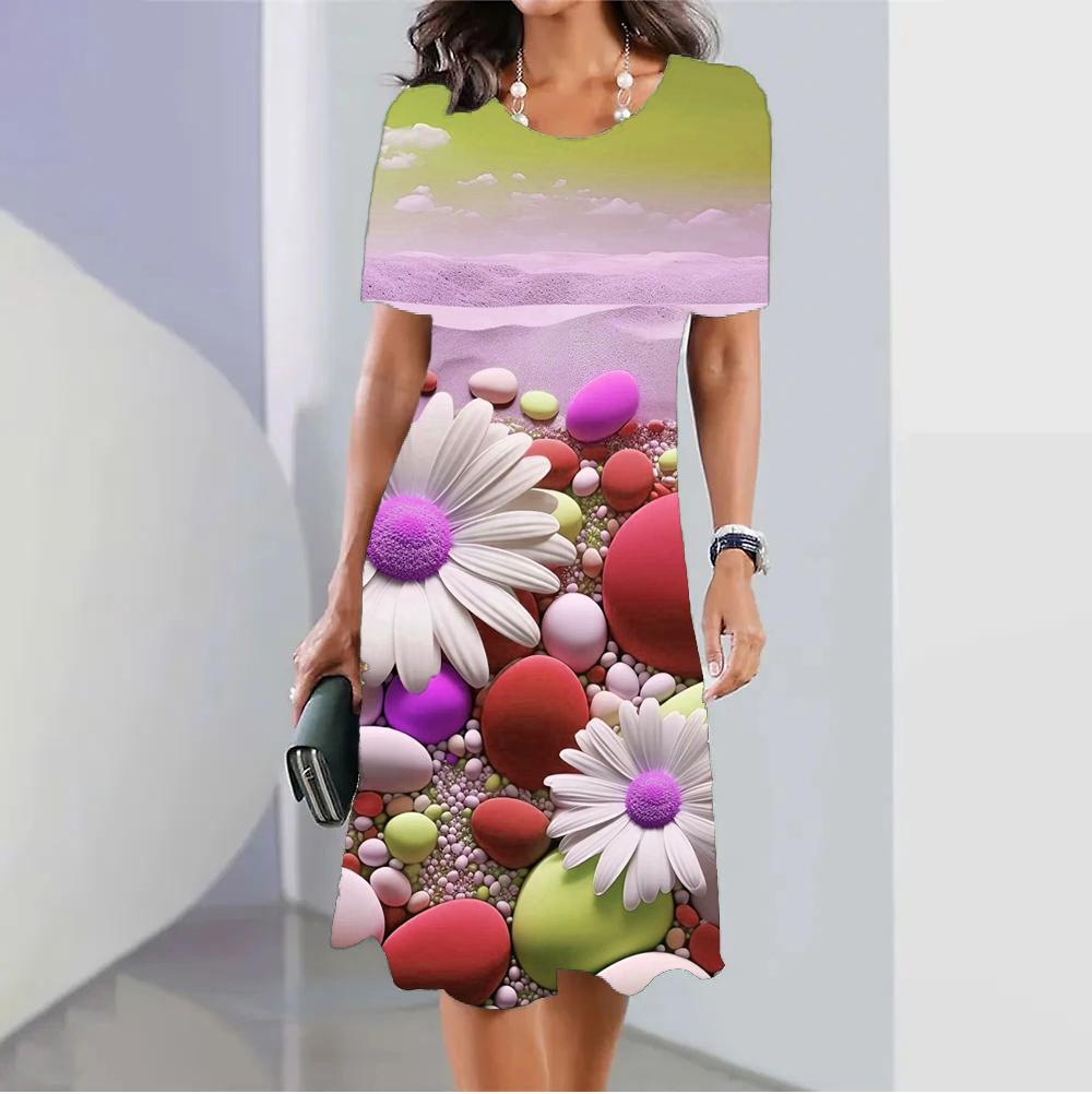 Женское летнее платье с бохо-цветочным принтом Vestido O-образный вырез с короткими рукавами и карманами Сарафан Модный повседневный элегантный праздничный халат