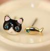 Simple Fashion Earrings Jewelry High Quality Blue Crystal Cat And Fish Asymmetric Earring For Women Boucle D'oreille Femme