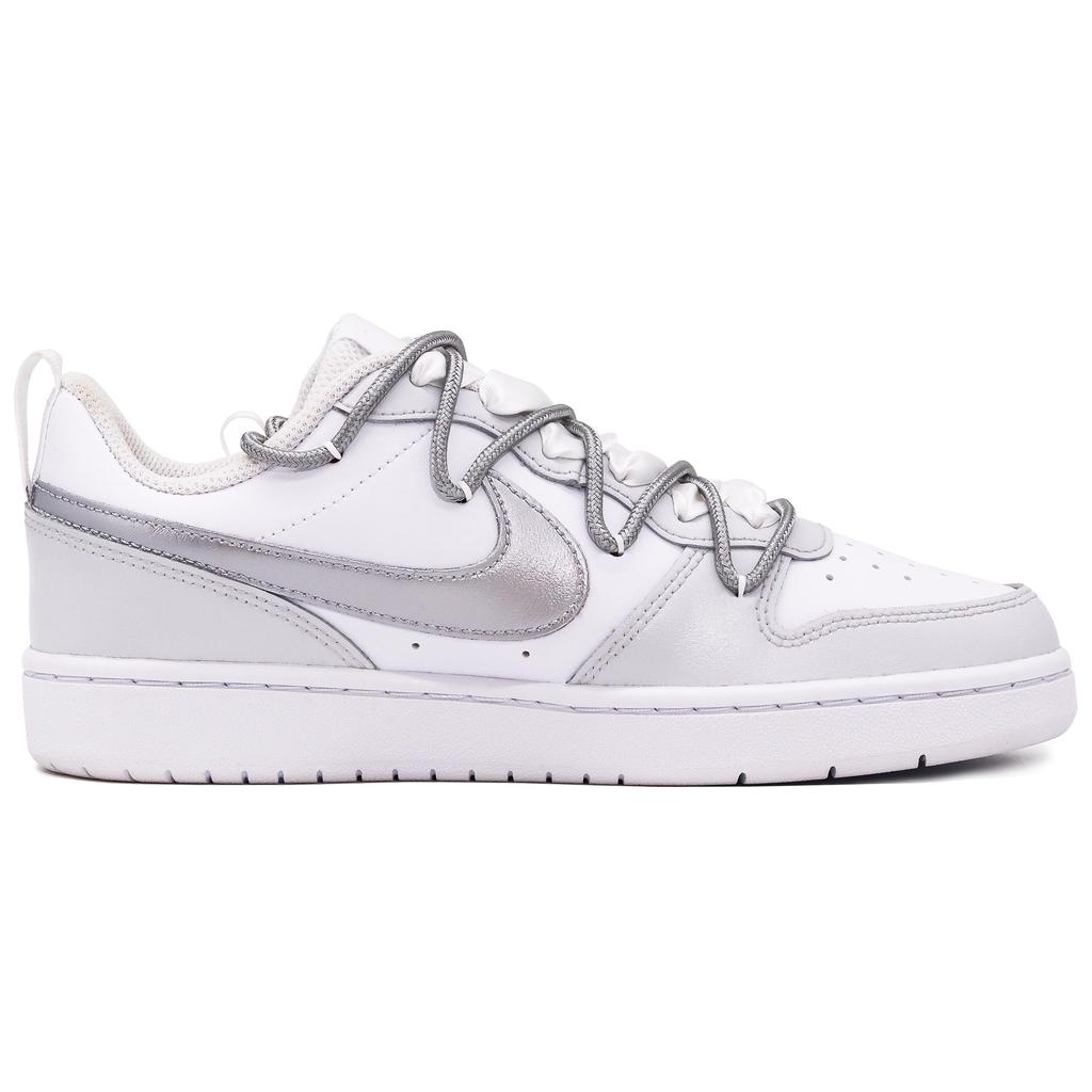 Nike Court Borough Low Leather Low top Skateboard Shoes Women's White Silver BQ5448-100(Team52-S-BOX)