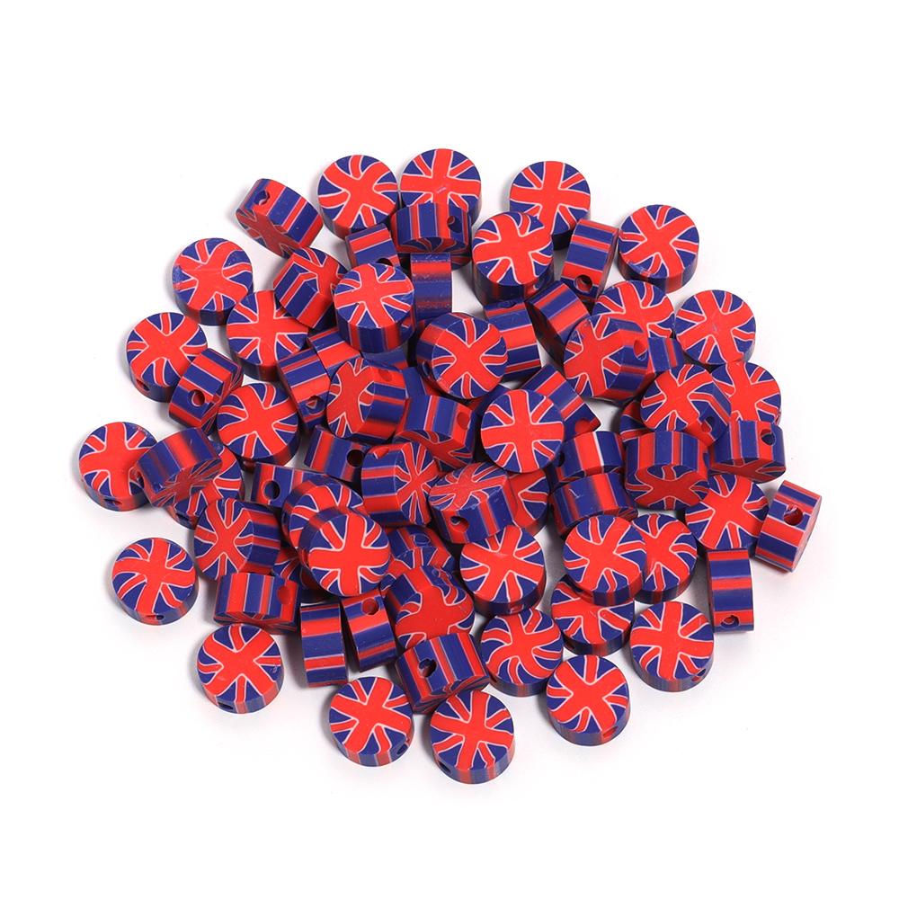 50Pcs 9mm Polymer Clay Flat Round Beads National Flag Loose Spacer Beads For DIY Handmade Bracelets Earrings Making Accessories
