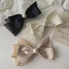 Korean Elegant Black Satin Bow Duckbill Clip with Pearls - Stylish Hair Accessory