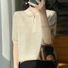 Wool Hollow Knitted Sweater Short-sleeved Women's Summer Style Versatile Collar T-shirt Top