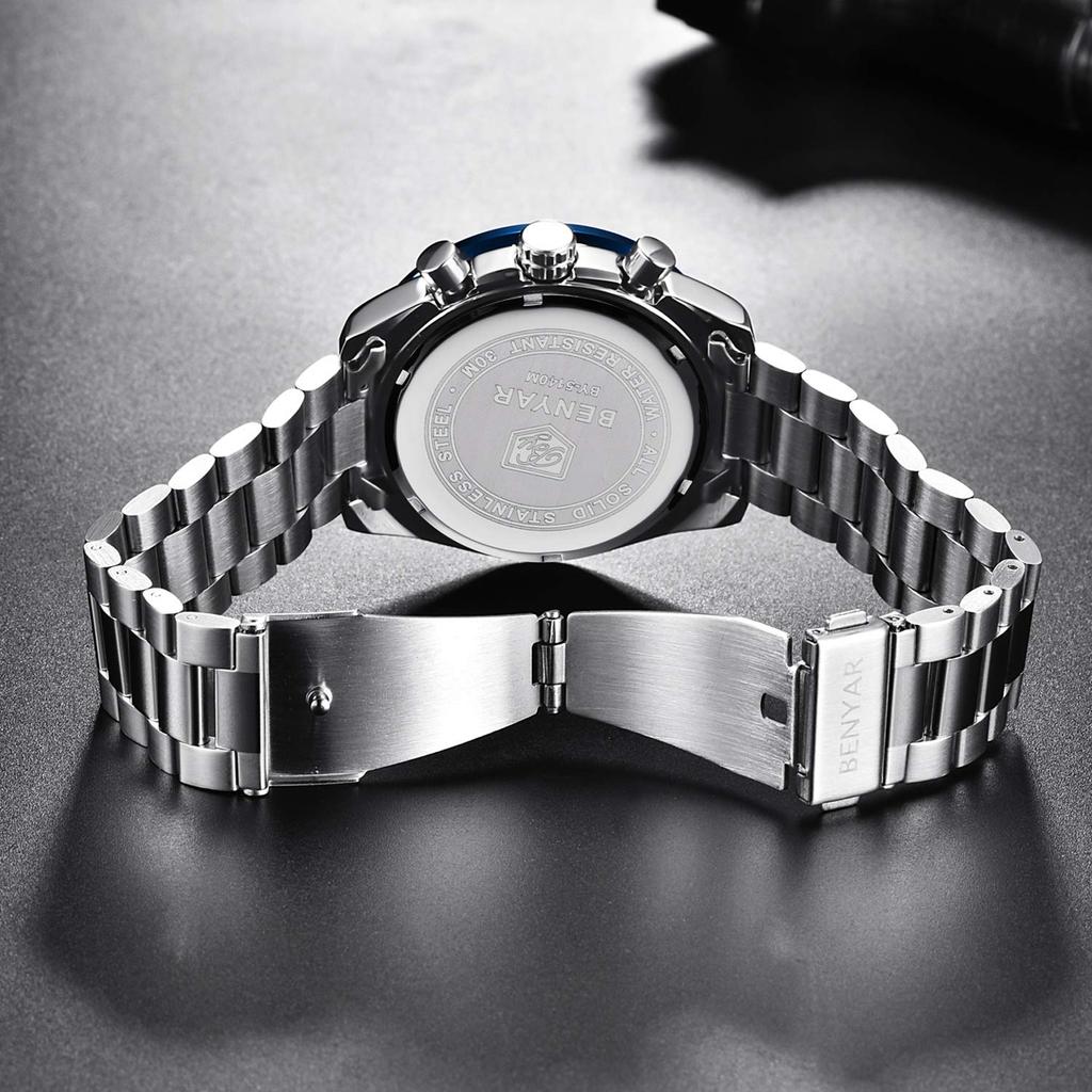 Часы RORIOS Светящиеся часы Кварцевые часы Спортивные часы Часы Аналоговый дисплей Функция календаря Хронограф Стальной браслет Деловой подарок Мужские мужские