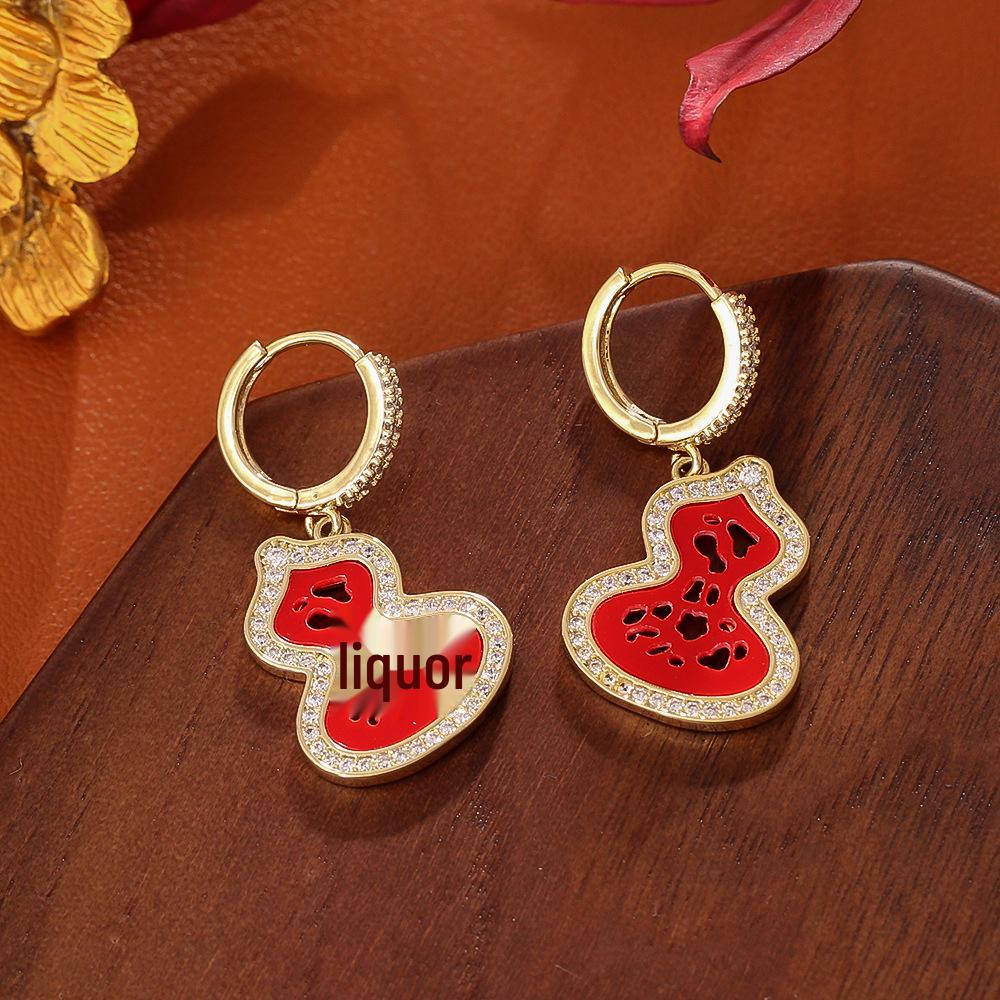 Праздничные красные серьги-тыквы с цирконом – дизайн Ruyi на китайский Новый год