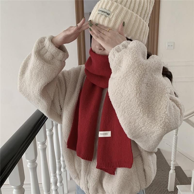 Hick Knitted Snood for Women 160x20cm Warm Winter Neck Warmer Solid Color Cashmere-like Fleece Scarf