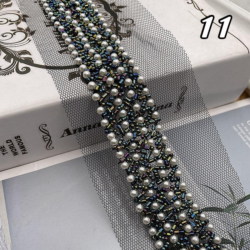 Кружевная лента с бисером Кружевная ткань Отделка бахромой из бисера Вышитая отделка воротника Африканская кружевная ткань Шитье DIY поделки