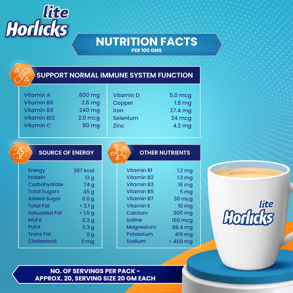 Horlicks Lite 1 кг Мальтовый вкус Питательный напиток для активных взрослых с высоким содержанием белка и без добавленного сахара