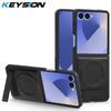 KEYSION Luxuxy PU Leather Magnetic Case for MagSafe for Samsung Galaxy Z Flip 7 5G 7 SE Kickstand Wireless Charging Phone Cover