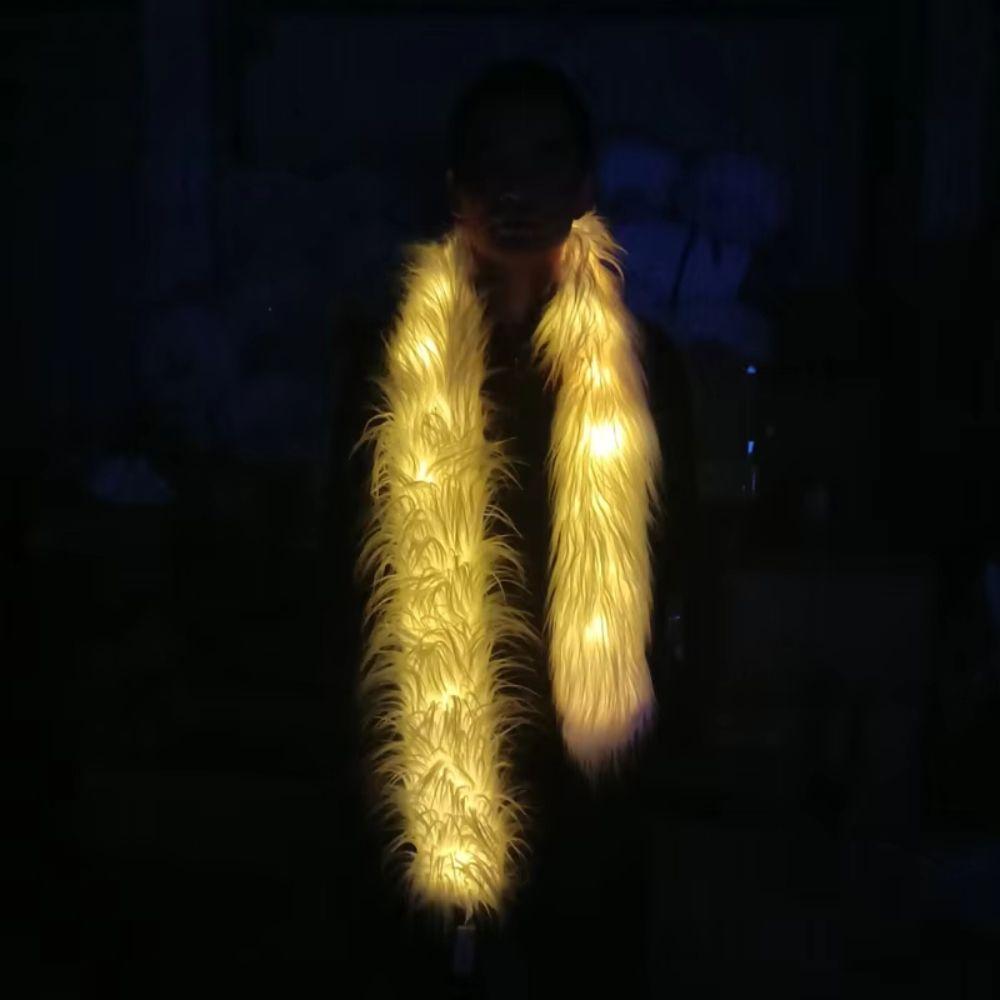 White Plush LED Flash Scarf Light Up Christmas Decoration Shining Luminous Glowing Scarf  Rave