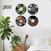 Daisy Vinyl Record Decor 4 Pcs Wooden Wall Art, Vintage Floral Slice Replica Clear Print Art for Living Room, Bedroom, Office, Gift Friends,