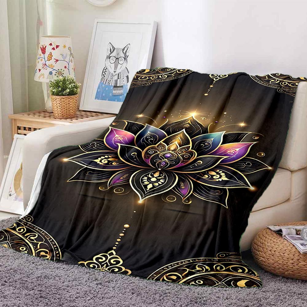 1pc Lotus Mandala Blanket, Lightweight Flannel Throw For Sofa, Bed, Travel, Camping, Livingroom, Office, Couch, Chair