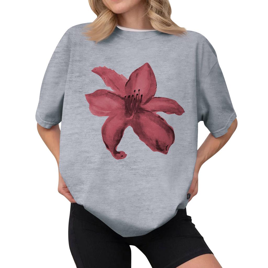 Women's Casual Printed T-Shirt Round Neck Pullover Short Sleeve Top