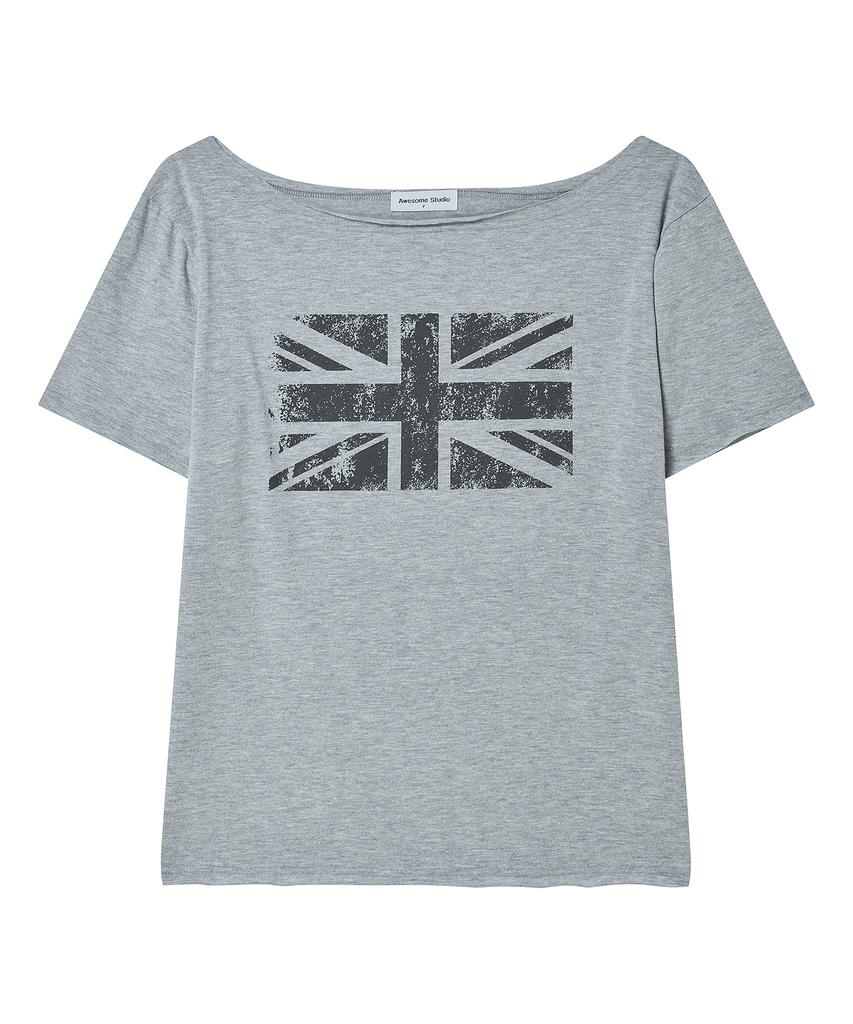 AWESOME STUDIO Union Jack One-Shoulder T-Shirt Melange Grey