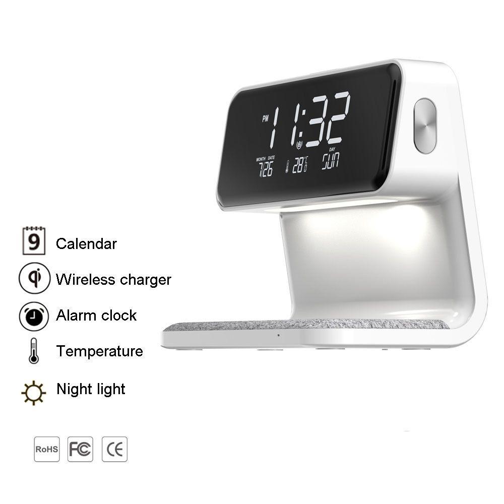 Creative 3 In 1 Bedside Lamp Wireless Charging LCD Screen Alarm Clock Wireless Phone Charger For Iphone Wireless Charger Pad Stand