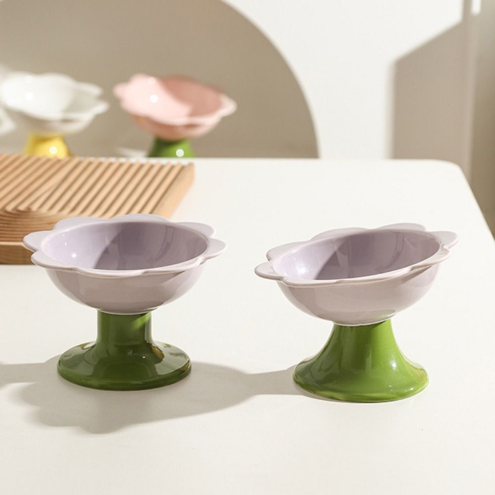 With Flower Design Cat Bowl Ceramic Dog Food Feeding Basin Pet High Foot Bowl  Kitten Puppy