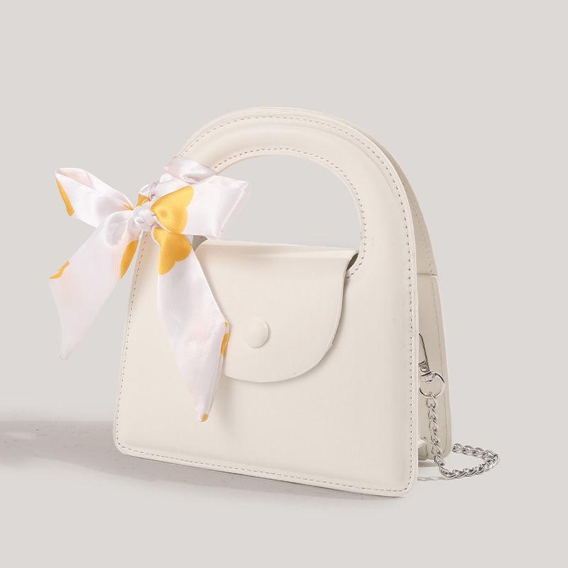 Foldable Small Chain Handbag For Women, Winter Elegant Handbag With Decorative Silk Scarf Handle