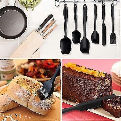 Dough Scraper Silicone Spatula Silicone Dough Spatula Set Cooking Spoon and Spatula (Black 6-Piece Set)