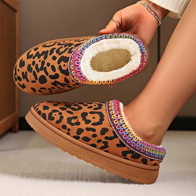 Мода 2024 года, модная зимняя обувь с леопардовым принтом, женские удобные теплые плюшевые зимние ботинки, женские туфли больших размеров на плоской подошве из хлопка
