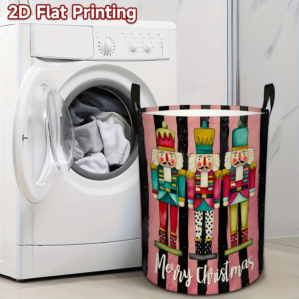 1pc, Christmas Laundry Basket, 2D Flat Printing Foldable Storage Box with Christmas Text, Foldable Clothes Basket, Suitable for Clothes And Holiday De