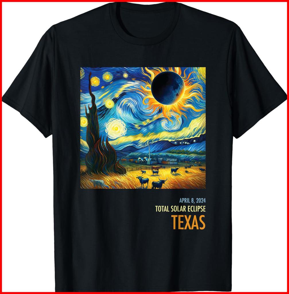 Total Solar Eclipse 2024 Texas Black Cotton T-Shirt S-5XL