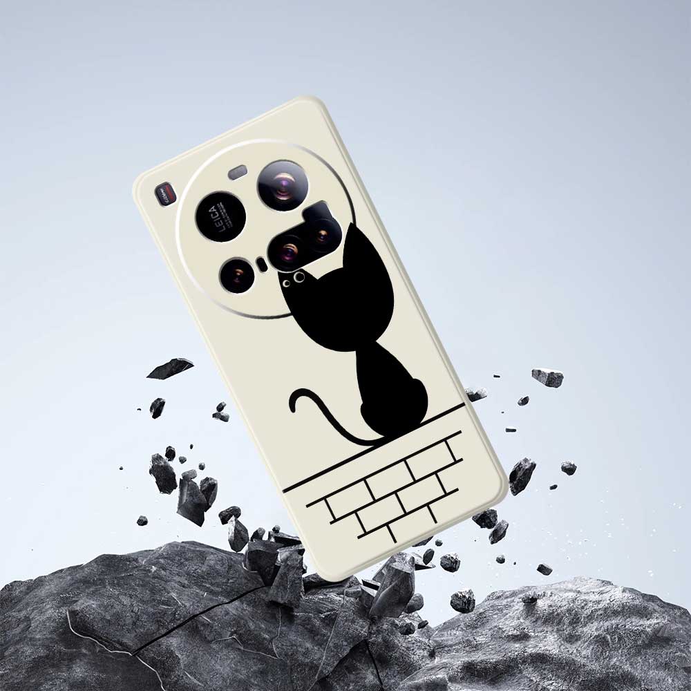 For Xiaomi 15 Ultra Case Black Cat on the Wall Pattern Printing Straight Edge TPU Phone Back Cover