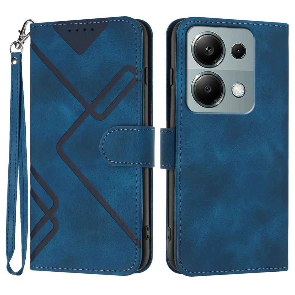 For Xiaomi Poco M6 Pro 4G/Xiaomi Redmi Note 13 Pro 4G Wallet Case Line Imprinted PU Leather Phone Cover with Strap