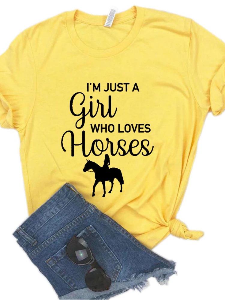 Футболка с принтом «Девушка, которая любит лошадей» женская с коротким рукавом и круглым вырезом свободная футболка летняя женская футболка топы женские рубашки