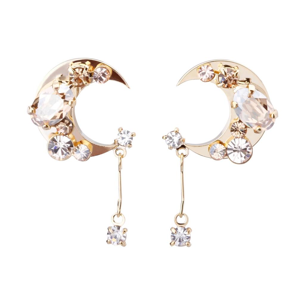 LOKUMI Сделано в Preciosa Полумесяц Бижу Полумесяц Никель Золото x Серьги, Япония, Кристалл, Гипоаллергенный, Луна, Серьги, Полумесяц, Большие, Женские,