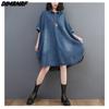 Dimanaf Women 2023 New Summer Dress Denim Dress Elegant Long Dress Short Sleeve Loose Dress Blue Basic Dresses