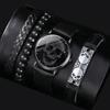 Black Skull Dial Quartz Watch & Bracelet Set - Trendy Business Style, 3pcs