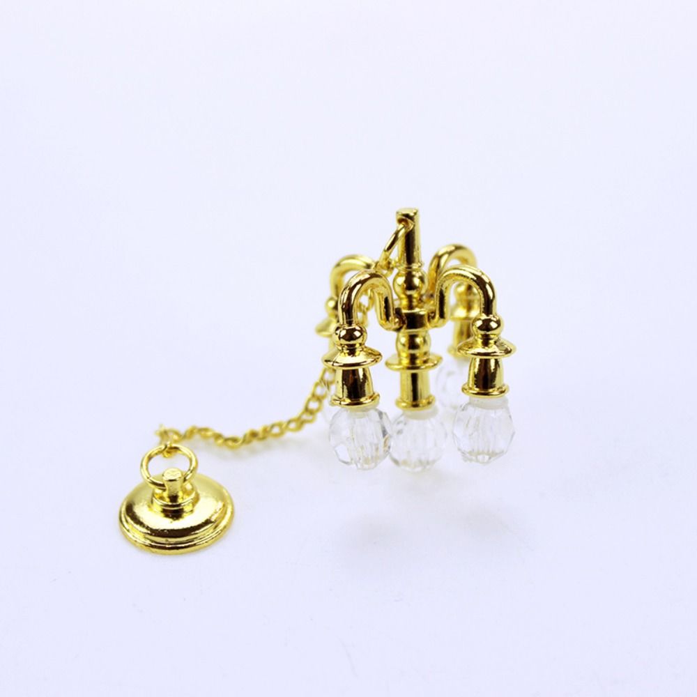 Gold/silver Mini Five-head Chandelier Playing Scene Ceiling Lamp Model Doll House Accessories